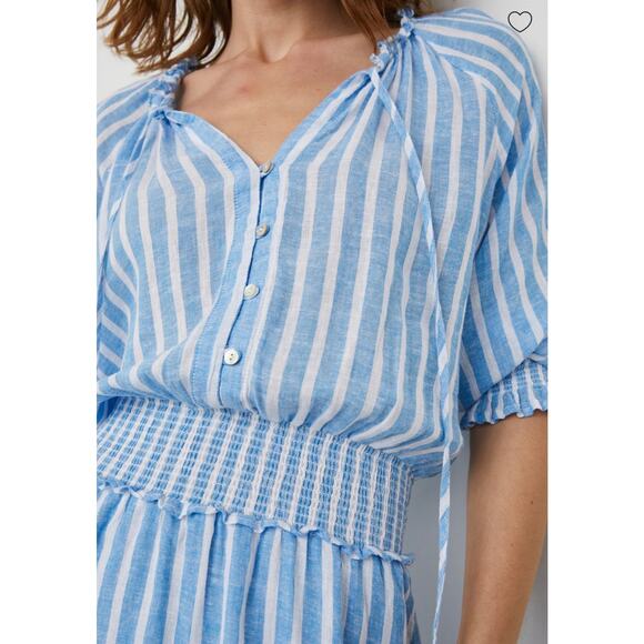 Rails Crystal Dress Lake Stripe L Nautical Casual Beachy Gauze Linen Resort - Picture 2 of 14